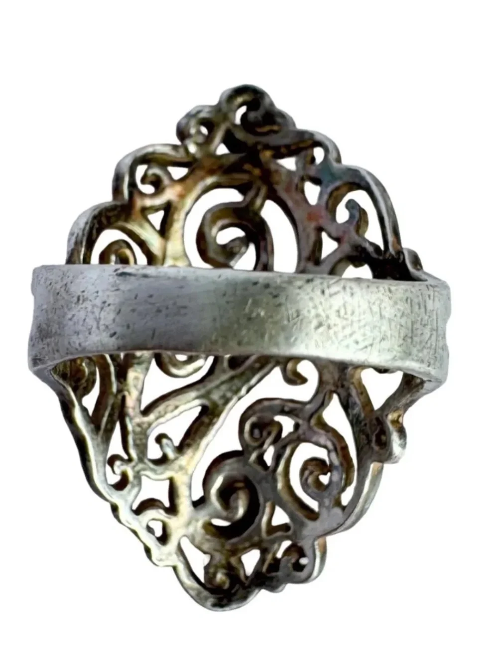 Vintage Sterling Silver 925 Filigree Ring Large Statement Openwork Scroll Size 6